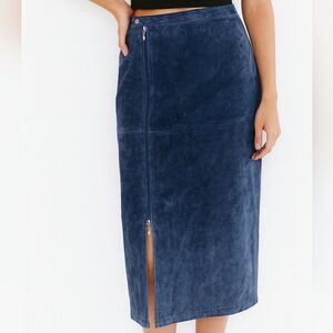 Escalade Vintage Style Leather Feminine Midi Boho Minimalist Blue Skirt Size 14
